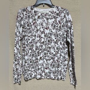LOFT Burgundy and Black Floral Long Sleeve Top